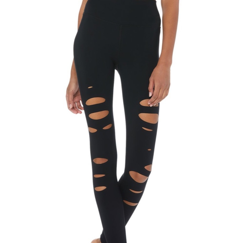 Alo Yoga Black Ripped Warrior Leggings